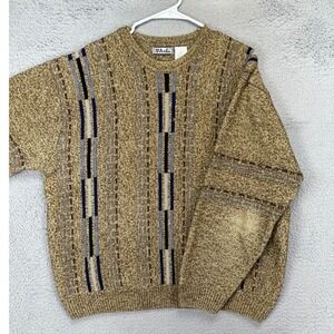 VTG D Avila Sweater Adult 2XLT Tall Tan Stripe Wool Blend Cosby Dad Crewneck Men